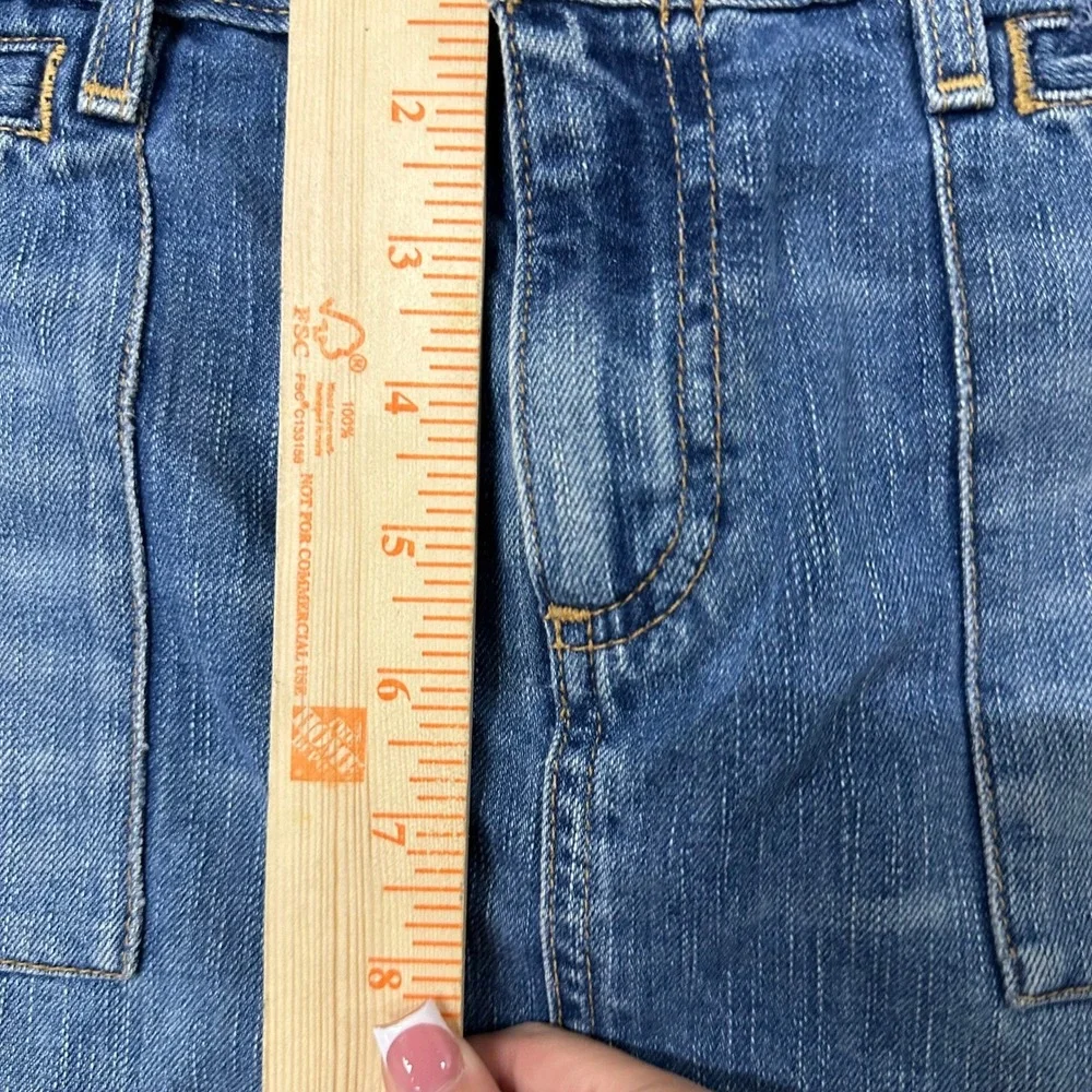 American Eagle Denim Skirt Womens Size 10 Blue Mini Casual Patch Pockets Stretch